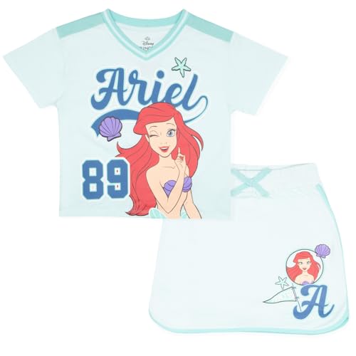 Disney Princess The Little Mermaid Ariel Girl's 2-Piece Set - Casual Short Sleeve Graphic Print T-Shirt and Skort Bundle for Kids (Turquoise, Size 4/5)