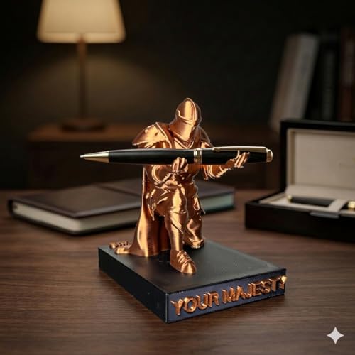 Image of Pen Holder Sculpture Eco PLA Water Resistant Scratch Resistant Desk Organizer 5x4x3 Inches Satin Silk Metallic Finish Armour Decorative Tool Stand (Copper - Customisable)