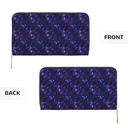 Cyber ​​Neon Wolf Print Wallet Women Men, Long PU Leather Wallets for Women, Cute Womens Travel Wallet Purse Pouch with Zipper Pocket2