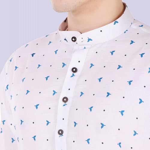 Image of SKAVIJ Mens Cotton Long Sleeve Tunic Printed Kurta (Blue, Medium)
