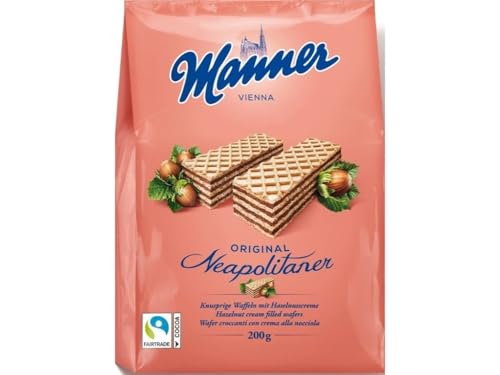 Manner Original Neapolitan Wafers – Delicious Hazelnut Wafers with Creamy Hazelnut Filling for Ideal Snack – Enjoy Healthy Snacks Anytime with 200g of Irresistible Wafer Goodness