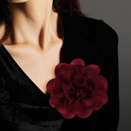 Image of 6.3 Inches Large Rose Flower Brooches and Pins for Women | Rose Flower Hair Clips & Brooches for Women Dresses | Hat Pins for Clothes, Burgundy