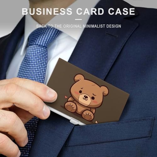 Slim Metal Business Card Holder - Cartoon Brown Cute Bear Aluminum Alloy Card Case with Buckle Closure, Holds 20 Cards & Cash, Professional Credit Card Size ID Holder for Men Women Gift3