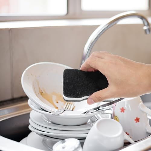 Image of 5-Pack Double-Sided Dishwashing Sponge Pad Slim Waist Cleaning Sponge Pad for Kitchen and Bathroom Non-Scratch Scrubber with Cellulose Surface 4.33 X 2.75 X 1.18 in