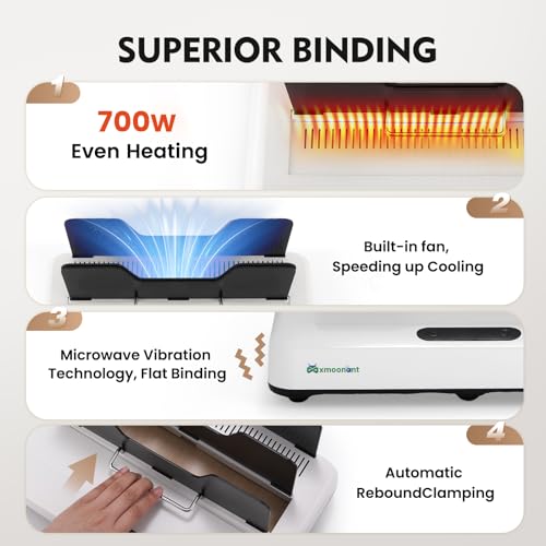Mxmoonant Thermobindemaschine kein Vorheizen, max.500 Blatt, mit Kühlschlitz&Mikrowellenvibration, 3 Zeiteinstellungen für 315mm Bindelänge, A5/A4/A3(kurzer Rand) Dokumente, Berichte, Skripte