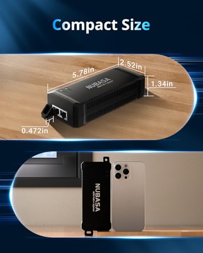 NUBASA 60W PoE++ Injector – IEEE 802.3bt Class 6 Gigabit Power Over Ethernet Adapter for PTZ Cameras, Accesss Point, Digital Signage, & Industrial Devices, Plug-and-Play - Thumbnail 6