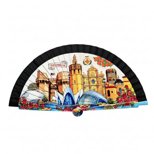 Abanico de Valencia | Diseño Exclusivo con Monumentos | Recuerdo de España Plegable | Regalo Original y Elegante para Verano | Souvenir Ciudad de Las Artes, Miguelete y Torres de Serranos