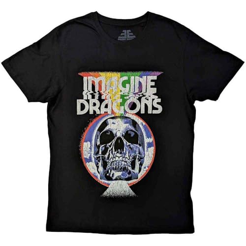 T-shirt Imagine Dragons noir unisexe avec logo skull officiel de la tournée rock