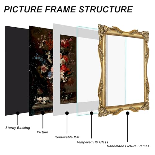 Image of 11x14 Gold Frame Vintage Picture Frame Victorian Ornate Gothic | Real Glass, Matted to 8x10 or 11 x 14 Photos, Wall Hanging