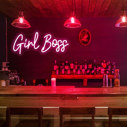 Image of Girl Boss Neon Sign For Baby Birthday Decorations, Pink USB Led Light Up Signs for Girls Bedroom, Girl Boss Office Decor, Neon Wall Art Gift For Boss (15.7x7in)