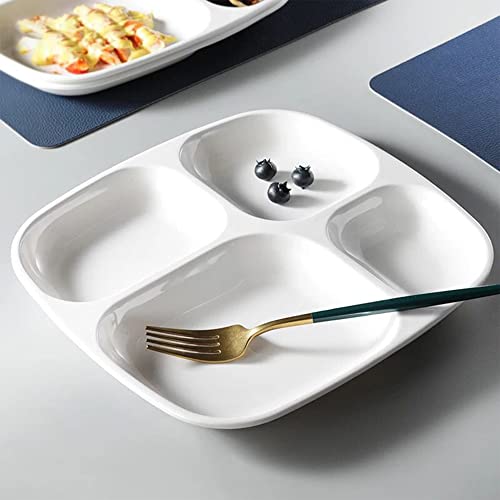 Homerefrom 8 Pcs -10.2”Meal Trays Melamine Compartment Dessert/Salad Plates, 4 Section Compartment Divided Plates, Melamine Platter,Salads, Noodles, Burgers,Safe For Dishwasher (White) #TOP5