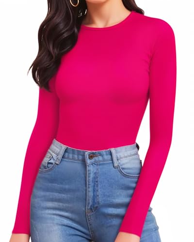 Image of MANGOPOP Womens Bodysuit Long Sleeve Crew Neck Body suit for Women Ribbed Bodysuits Shirts