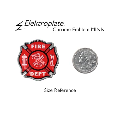 Image of Elektroplate Mini Fire Department Firefighter Cross OEM Chrome Emblems for Motorcycles, Watercrafts, and Decorations | Universal Fit at 1.6 inch x 1.6 inch | Weatherproof | 2-Pack