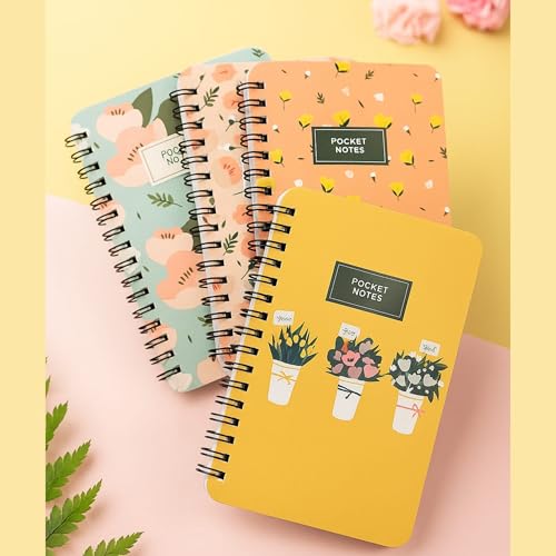 Image of mudrit Pocket Size Notebook, Small Spiral Diary, 120 Plain Pages, 90 GSM ideal for Gratitude List, Daily Goals Planner, To Do List Organiser, Size A6 (Pack of 8 - Pink, Blue, Peach & Yellow)