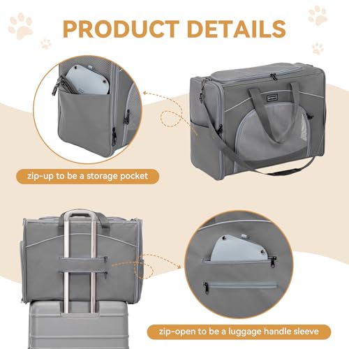 Petsfit Hundetasche Flugzeug 55x40x23 & Flugtasche Hund | Transportbox Katze | Transporttasche Hund Katzen | Sicherer Transport in Auto, Flugzeug und Bahn,mit 2 Platzierung-Methode, L//Grau