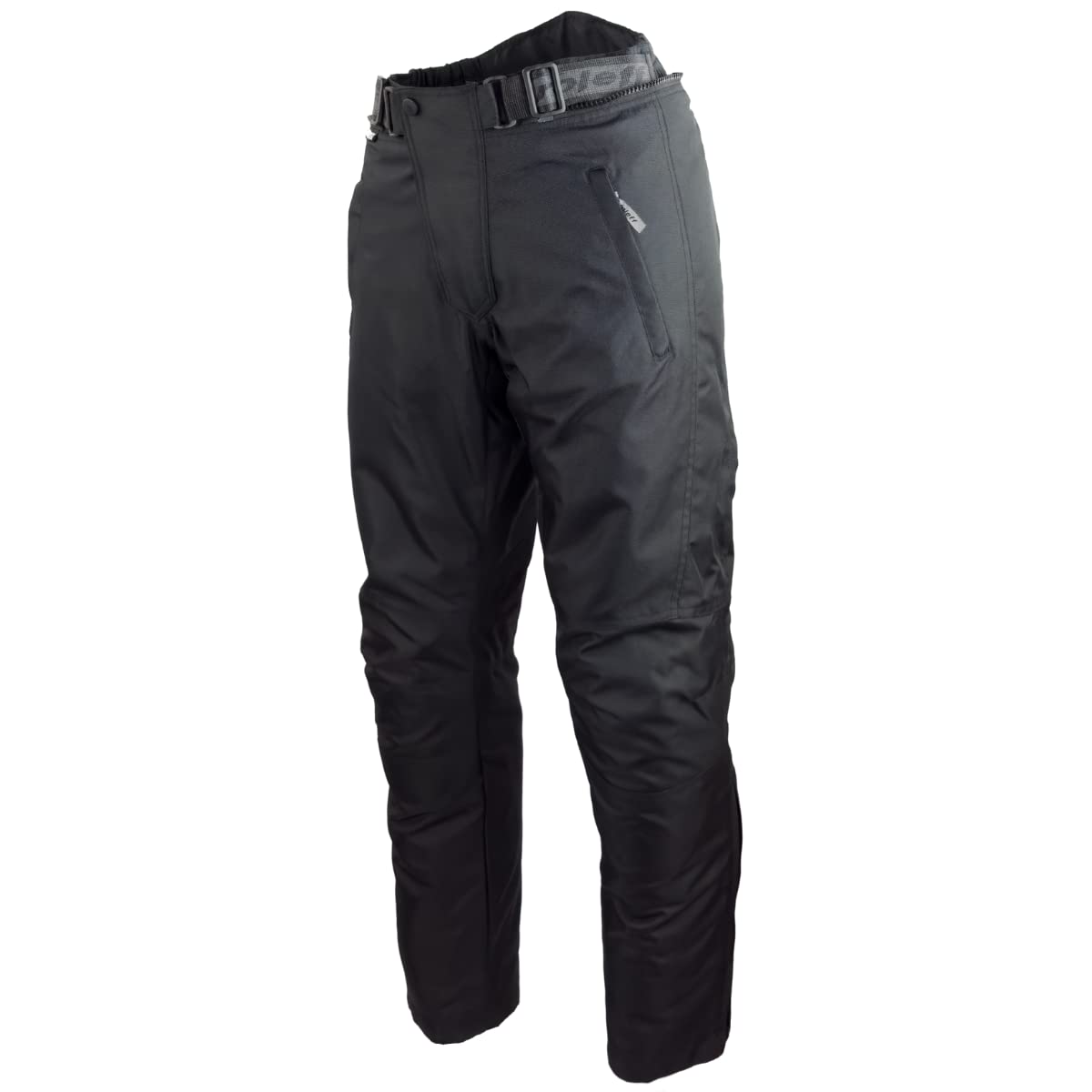 Schwarze Motorradhose in Kurzgröße XL mit herausnehmbarem Thermofutter, Protektoren und Weitenverstellung, für Sommer und Winter