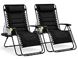 Straame XXL Padded Zero Gravity Chairs Set of 2, Folding Reclining Garden Chairs, Camping Chair Sun Loungers, Lockable 160° Patio Recliners with Adjustable Headrest(Padded, Black)