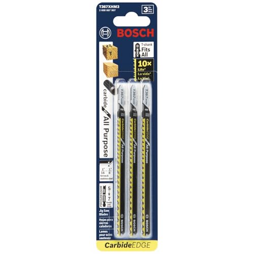 Bosch T367XHM3 3 pc. 5-1/4 in. 5-7 TPI Carbide Edge for All-Purpose T-Shank Jig Saw Blades by Bosch - Used condition - Image 2