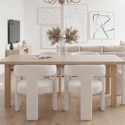Image of HNY Modern Barrel Kitchen & Dining Room Chairs Set of 3, Velvet Upholstered Accent Chairs with Arm, 18.5'' Wide Side Armchair Vanity Chair for Living Room Bedroom Makeup Small Spaces, Ivory