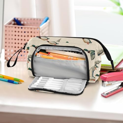 Image of Fisyme Vintage Mallard Duck Pencil Case Large Capacity Pen Bags Box Big Makeup Pouch Organizer