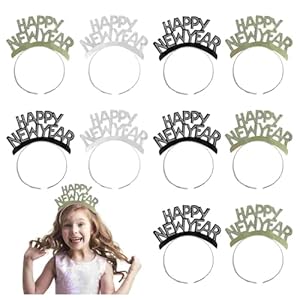 12pcs New Year’s Headbands and Hats – NYE Crown, Happy New Year Headband, Party Hats, Eve Party Headbands, Tiara, Accessories for Kids Adults