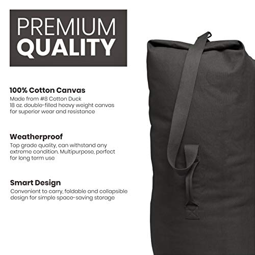 WHITEDUCK Hoplite Heavy Duty Canvas Top Load Bag, Extra Large Duffle Bag, Multipurpose, Top Load Bag, Military Cargo Army Duffle Top Load Bag with Snap-Closure Storm Flap (Black, Large 30