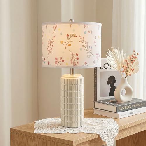 Image of PoKat 23'' Table Lamp with Flower Lampshade for Night Stands, Birthday Gifts for Women Mom, House Warming Gifts New Home Decor, Ceramic Lamp for Living Room, Modern Bedroom Lamp for Nursery
