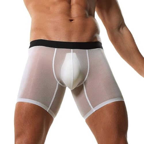 Men's Ice Silk Mesh Boxer Briefs See Through Sports Underwear Ultra Thin Anti Crotch Extended Shorts