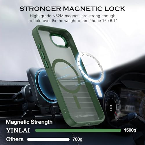 Image of YINLAI for iPhone 16e Case 6.1-inch, Magnetic Slim Matte Anti-Fingerprint, Shockproof Full Body Military Grade Protection for iPhone 16e Cover, Green