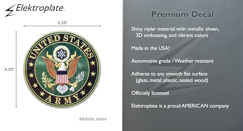 Image of Elektroplate US Army Crest Premium Embossed Car Decal 3.25 inch | Officially Licensed, Weatherproof Automotive Grade 3D Metallic Sticker for Water Bottle, Laptop & More; Made in the USA