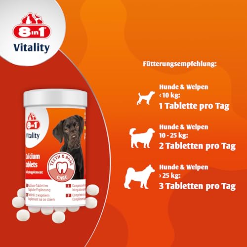 8in1 Kalzium Tabletten - zur Nahrungsergänzung bei allen Hunden, 1 Dose (155 Tabletten)