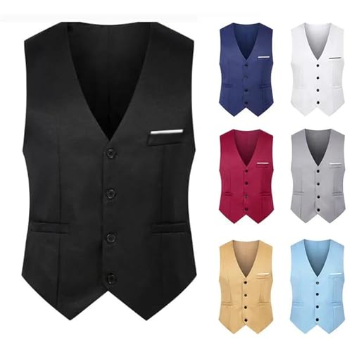 Men's V-Neck Sleeveless Solid Color Slim Vest Casual Business Wedding Suit Vest2