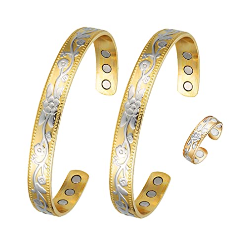 Vicmag Magnetic Copper Bracelets and Ring for Men Women Arthritis Lymph Drainage Ring,3500 Gauss Magnets Therapy Bangle,100% Solid Pure Copper Jewelry Gift