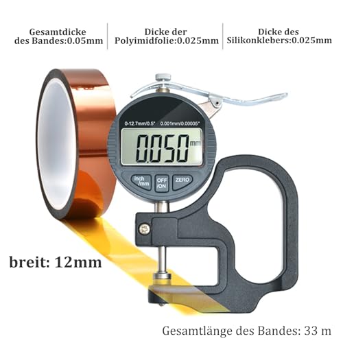 Misuyue 12mm Kapton Tape, Hitzebeständiges Klebeband bis zu 300℃, 33m/108ft Polyimid Film Isolierband Klebeband für 3D-Drucker Löten, Sublimation, Elektronik Leiterplatten (Brau)