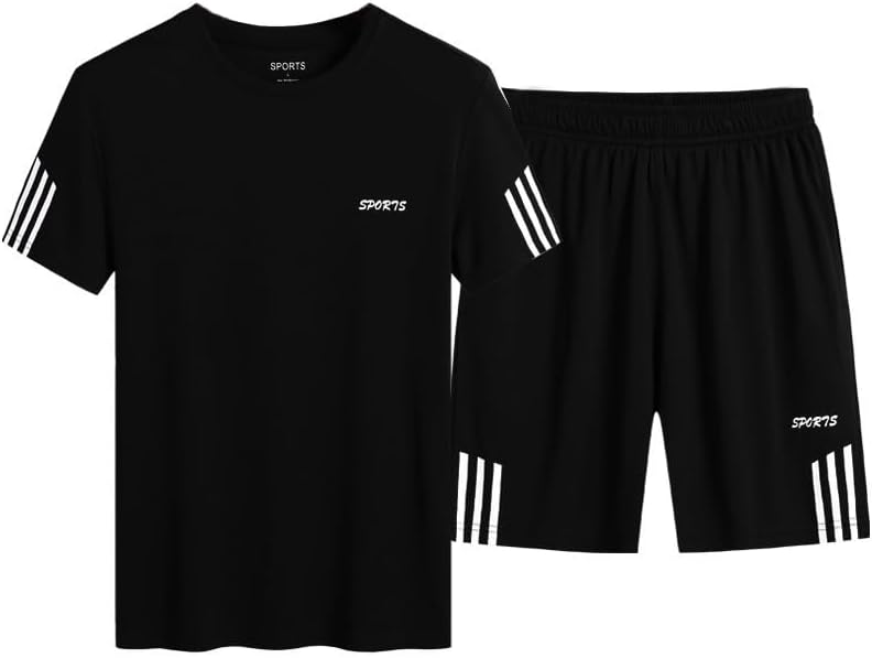 Men 2 Piece Outfits Sports Suit Men's Summer Casual Solid Color Round Neck Short-Sleeved T-Shirt & Shorts Set Short Sleeve And Shorts Comfy Running Jogging Athletic Sports Set For Men