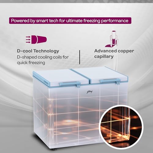 Image of Godrej DH ESNCH 330C 2HCLP RW with 5 Years Comprehensive Warranty, Pentacool+ Cooling, D-Cool technology, Cools even at 50 C, Double Door Convertible Deep Freezer (302L 3 Star,White)