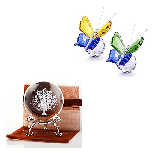 Zeershee 3D Laser Glass Tree Of Life Ball Figurine And Crystal Butterfly Figurines #TOP19