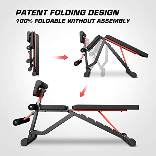 pelpo Weight Bench for Full Body Workout, Adjustable Strength Training Bench Press in Home Gym, Fast Folding Roman Chair Holds up to 330LBS, Black