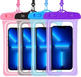 VAKS Floating Waterproof Phone Pouch 4-Pack Universal Float Cellphone Waterproof Underwater Case Dry Bag for iPhone 13 12 11 Pro Max X Samsung Google Pixel Up to 6.9",Black/Blue/Pink/Purple