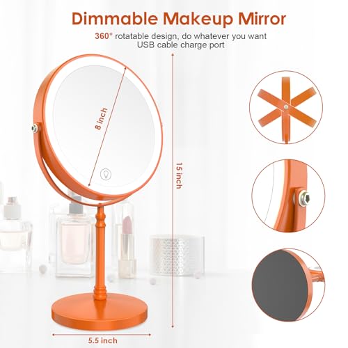 Image of DEIOVWXS Makeup Mirror, Rechargeable Vanity Mirror with 3 Lights, 1X /10X