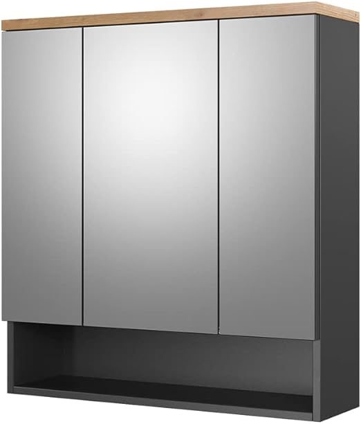 Armoire De Toilette Viola 60x75x18 Cm - Miroir, 3 Compartiments Ouverts/fermés, Vert/artisan