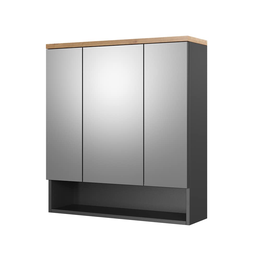 Vicco Armario con Espejo para baño Eden, Antracita/Roble Artesanal, 70 x 77 cm