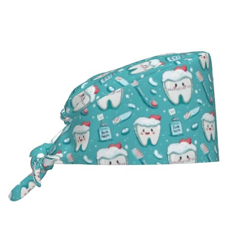 Cuffia chirurgica da infermiera, unisex, con stampa di dentifricio e dentifricio, morbida e confortevole, regolabile, con fascia per il sudore