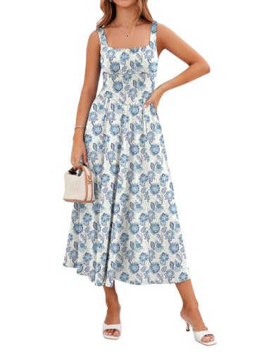 Image of YIOYOLA Womens Casual Summer Dress with Pockets | Sleeveless Square Neck Flowy A-Line Midi Sundress for Beach & Wedding Guest
