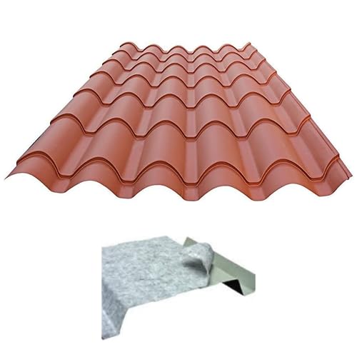 FT METALLI - lamiera ondulata finto coppo con Feltro Anticondensa e Antirumore copertura tettoia per esterno - lamiera zincata preverniciata - Rosso Coppo 1750 mm