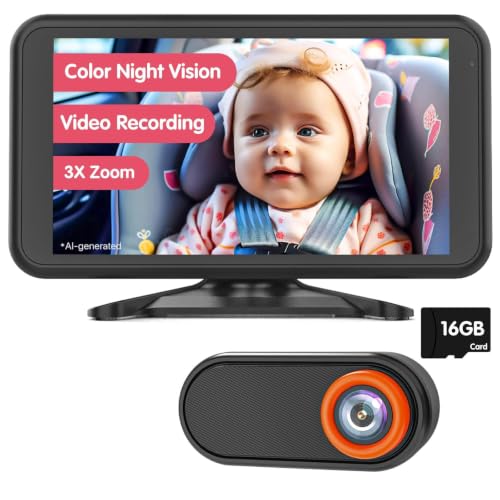 Image of LUCKVIEW BM3 Baby Car Camera, 5.2" 1080P Monitor with Recording | Video recording with TF card, 3X zoom and 360° rotation; easy install for rear seat baby and pet monitoring