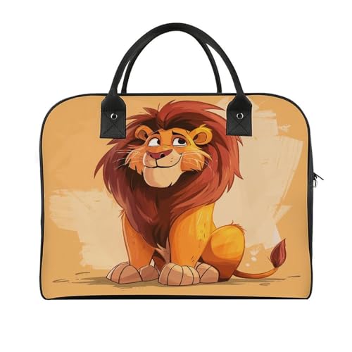 Yellow Cartoon Lion Laptop Tote Bag Casual Travel Handbag Multi Pocket Shoulder Bags for Work Travel