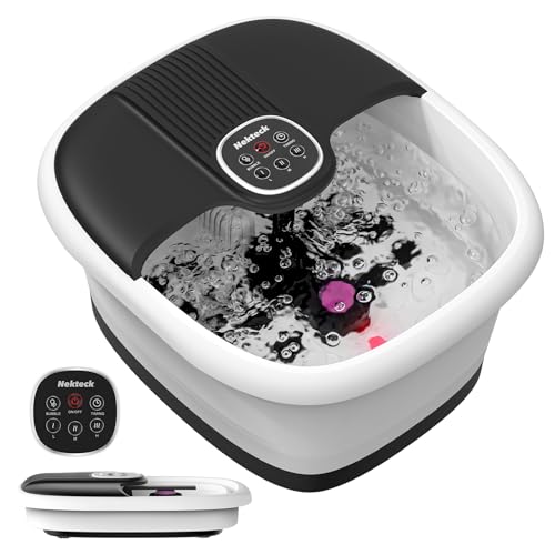 Nekteck Collapsible Foot Spa Bath Massager with Heat & Remote Control Foot Bath Tub with Bubbles 3Level Heating 16 Massage Rollers & Pumice Stone Electric Foot Soak Machine for Home Pedicure