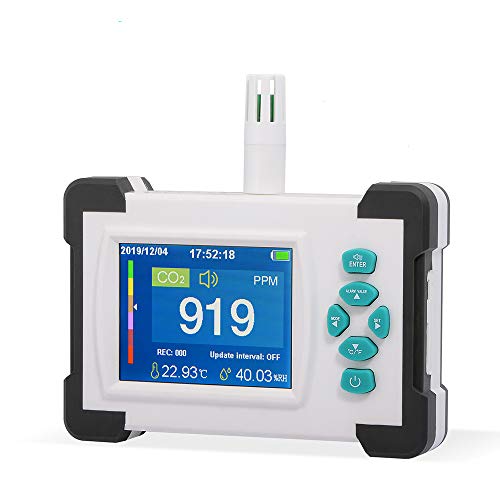 Carbon Dioxide Co2 Detector Infrared Sensor Co2 Meter Detecting Tool LCD Display PPM Meters Indoor Gas Air Quality Monitor Analyzer Data Logger USB/Battery Power (External Non-Conductive Data)