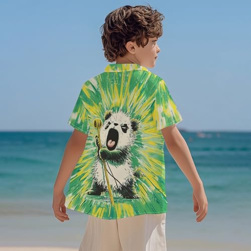 Image of Kids Tie-dye Hawaiian Shirt 80s Button Down Retro Short Sleeve Casual Beach Tropical Funny Party Outfits for Boys
